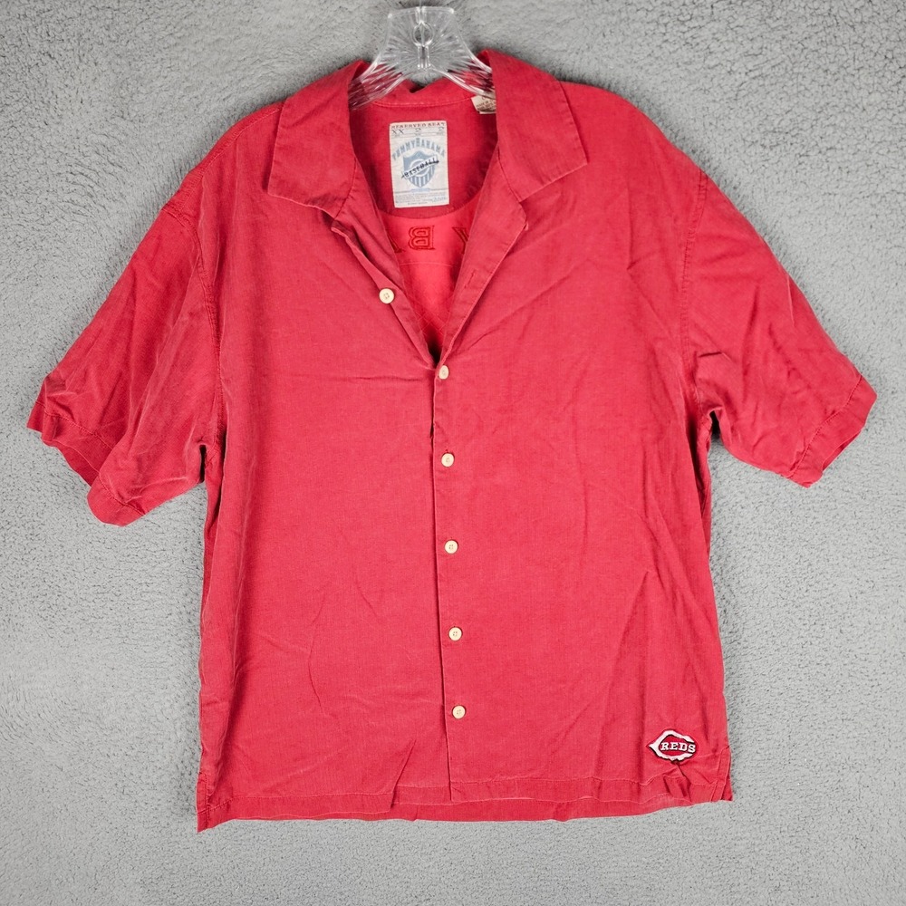 Cincinnati Reds Button-Up Camp Shirt Men's Large Silk Tommy Bahama Embroidered